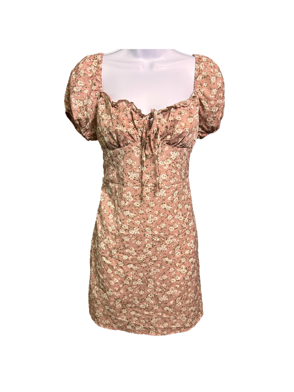 Coquette Floral Puff Sleeve Mini Dress Womens Medium Dusty Pink Dainty Fairy